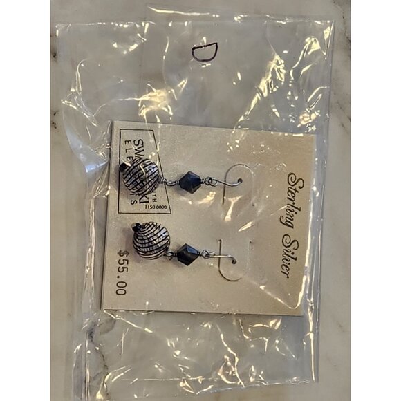 Sterling Silver Black & White Beaded Drop Earrings With Swarovski Elements - Picture 2 of 5